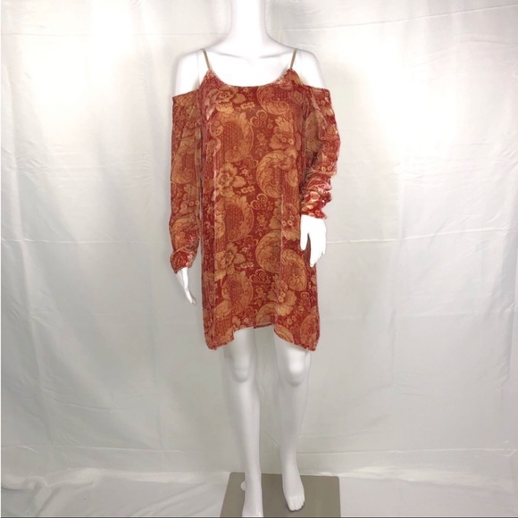 Chaser Vintage Tapestry Velvet Cold Shoulder Hi-Lo Cross Strappy Back Dress SzM - Picture 9 of 14